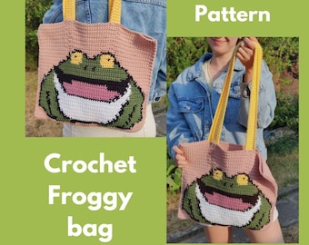 Patron de sac fourre-tout grenouille au crochet : sac à main en intarsia cottagecore (patron PDF)