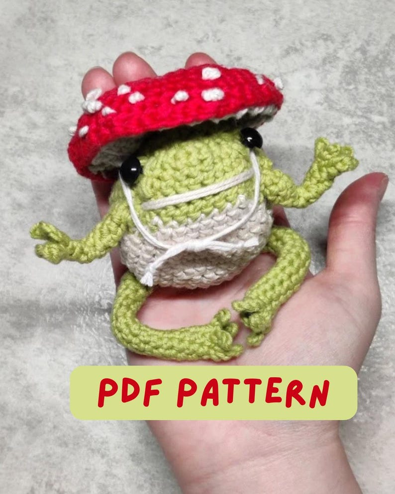 Wzór żaby na szydełku: Amigurumi z kapeluszem w kształcie grzyba (wzór cyfrowy) zdjęcie 1