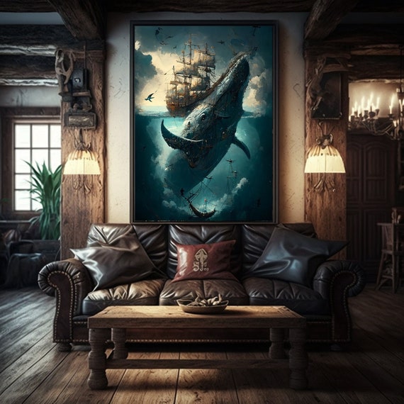 Whale & Pirate Ship Poster, Wall Art, Instant Download Printable