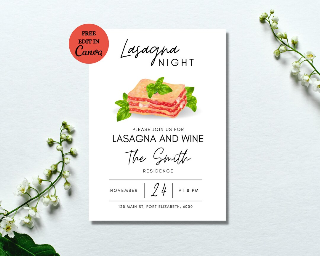 Lasagna Night Dinner Party Invitation Etsy