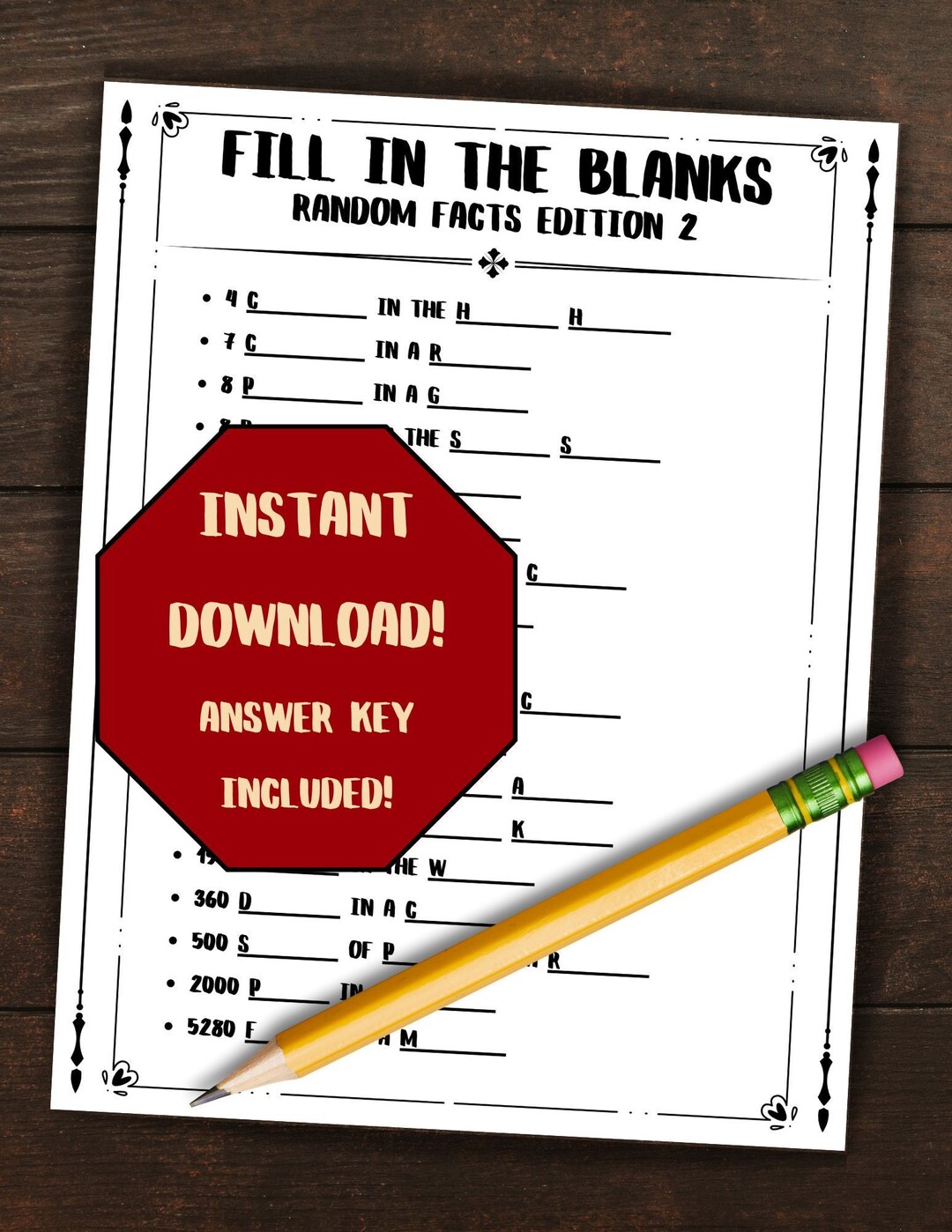 Fill in the Blanks Trivia - Random Facts Edition 2 - Etsy