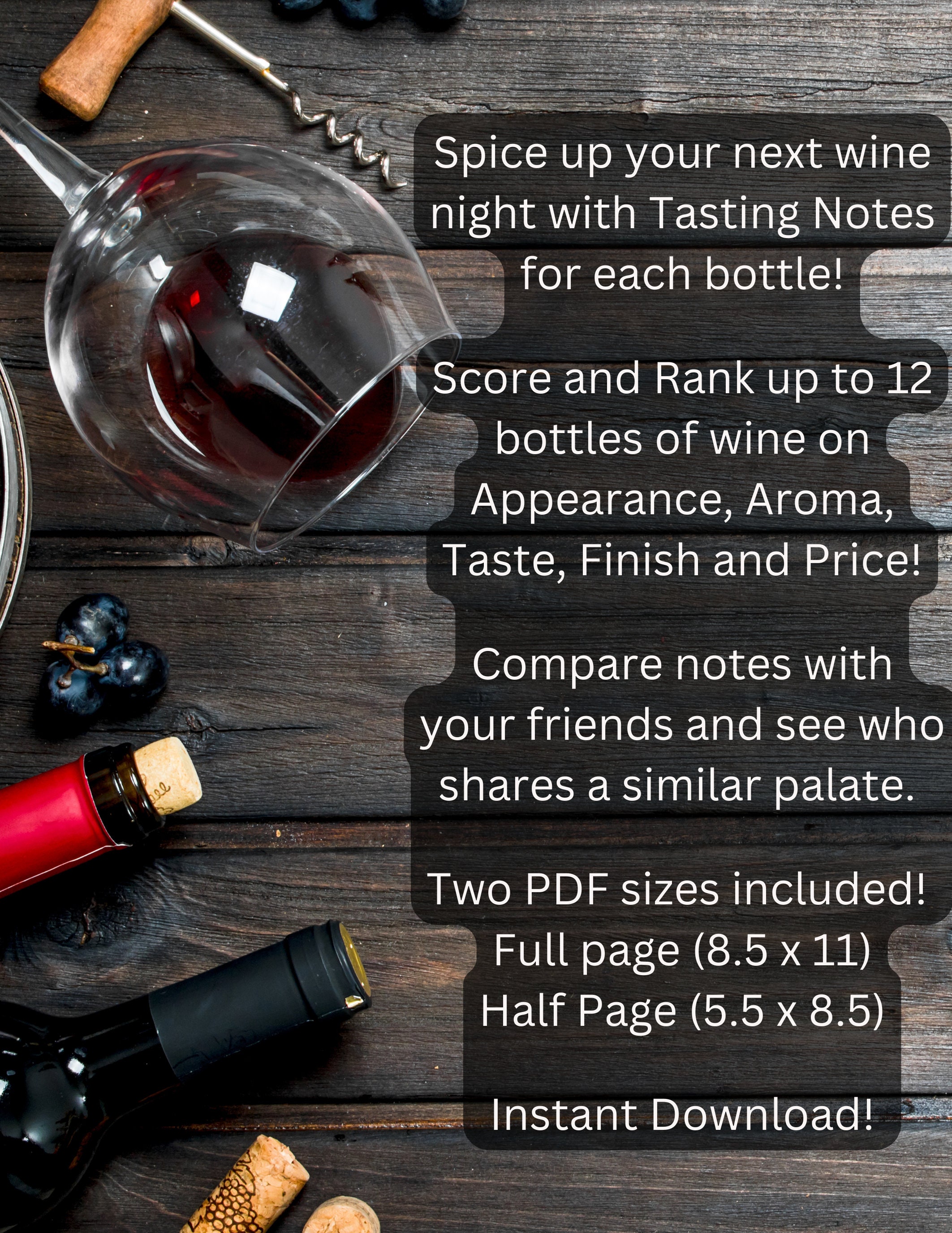 Wine Tasting Notes Scorecard - Etsy