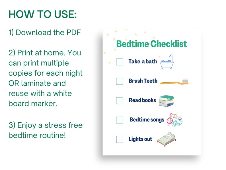 Bedtime Routine Checklist for Kids (digital Download) - Etsy