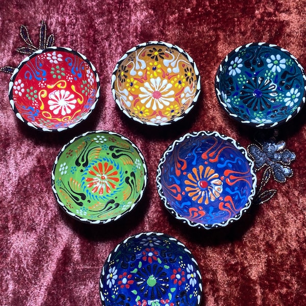 Set of 6, Small Turkish Ceramic Bowls (3 inches/ 8 cm) / Mini Serving Bowls / Bowls for Sauce, Nuts, Butter - Home Gifts