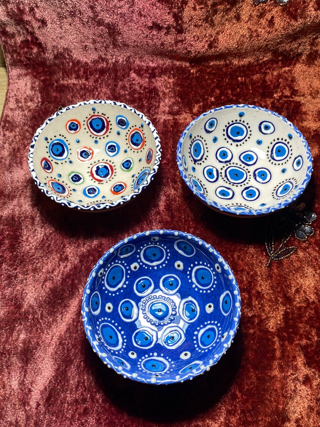 Set of 3,evil Eye Ceramic Bowl, Pottery Bowl , Jewelry Holder,evil Eye