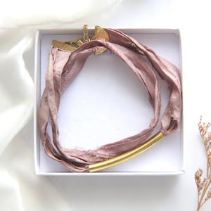 Silk Wrap Bracelet, Purple Recycled Silk, Golden Brass, Bohemain Jewelry, Fabric Bracelet, Boho Style, Friendship Bracelet, Gift For Women