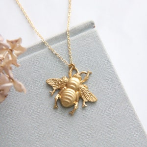 Bee Pendant, Gold Brass Bee, Nature Necklace, Insect Pendant, Gift For BFF, Bumble Bee, Gift For Teen, Wedding Necklace, Boho Necklace Gift