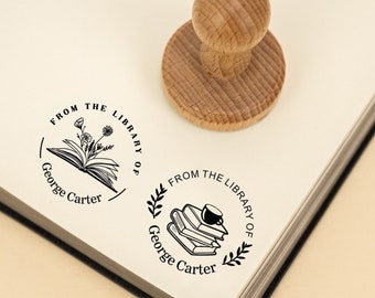 Custom Library Stamp,Book Stamp,Embosser Stamp,From the Library of Stamp,Personalized Stamp for Book Lovers,Book Embosser,Wood Rubber Stamp