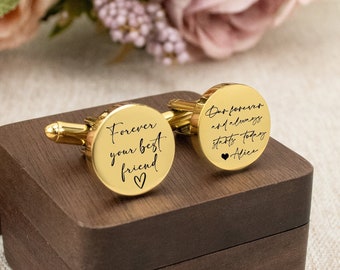 Boutons de manchette en métal - Boîte gravée en option, boutons de manchette personnalisés le jour du mariage pour les garçons d'honneur, père de la mariée, cadeau d'anniversaire pour le mari