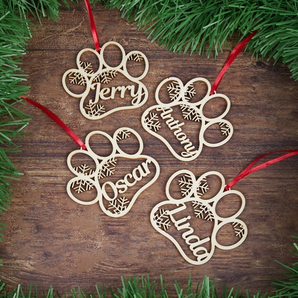 Personalized Dog Paws Christmas Ornament,Personalized Wooden Christmas Tree Ornament,Personalized Dog Ornament with name, Gift For Dog