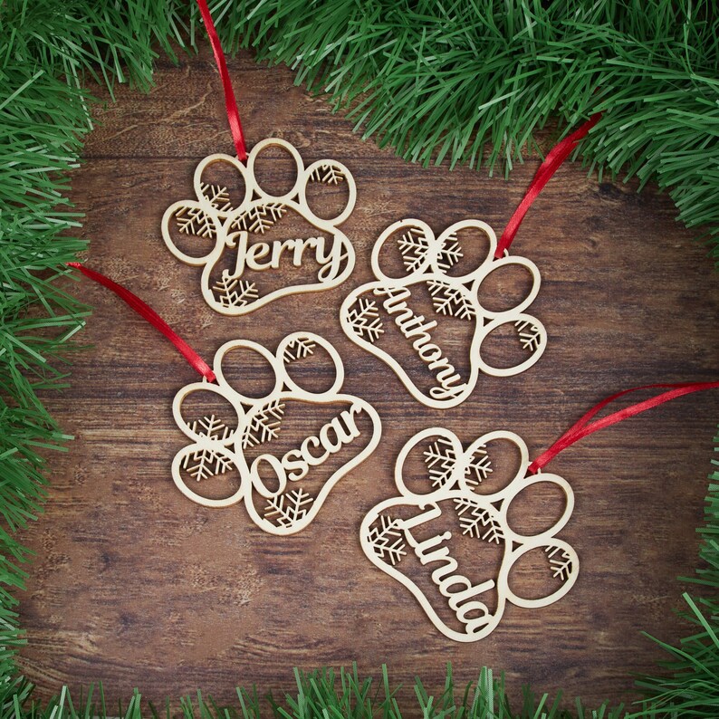 Dog Name Sign,Room Decor,Personalized Dog Paws Ornament,Personalized Wooden Ornament,Personalized Dog Ornament with name,Gift For Dog image 2