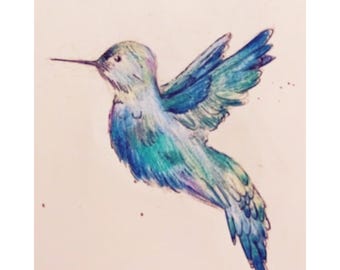 Colorful Hummingbird Illustration | Nature Art Print | Vibrant Bird Artwork