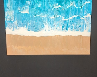 Original Acrylic Beach Scape Painting – Coastal Wall Art, Ocean Waves, Seaside Decor, Handmade Artwork