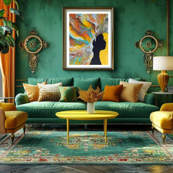 Colorful Silhouette Art - Abstract Portrait with Flowing Hair - Unique Wall Decor
