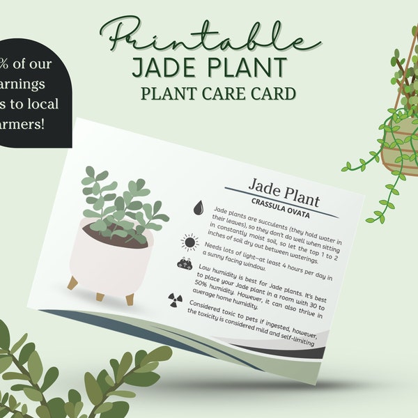 Jade Plant Care Card, How to Care for Jade Plant, Jade Plant Water, Jade Sunlight,