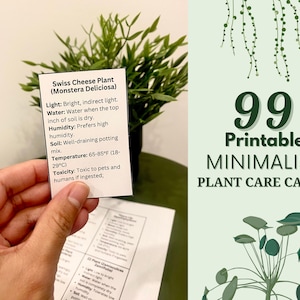 99 tarjetas imprimibles para el cuidado de las plantas, etiquetas de plantas y etiquetas de plantas, tarjetas minimalistas para el cuidado de las plantas