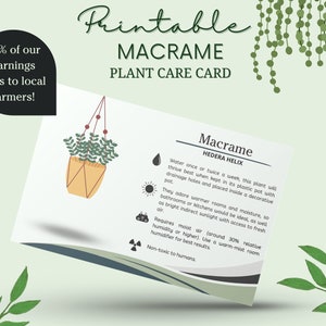 Carte d'entretien des plantes en macramé, Comment entretenir une plante en macramé, Eau de plante en macramé, Lumière du soleil en macramé, Carte d'entretien en macramé, Carte d'entretien Hedera Helix
