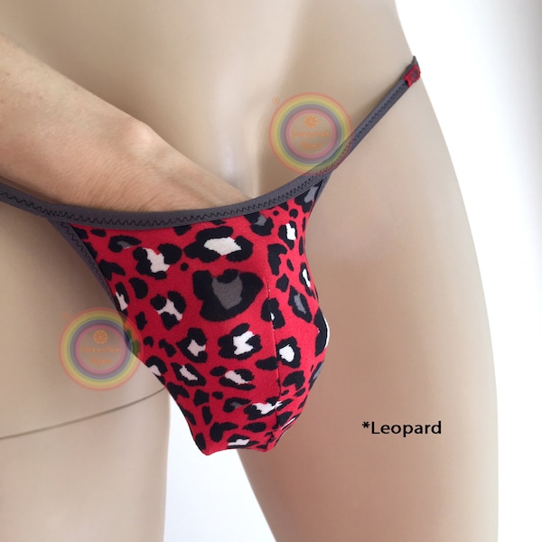 Leopard Thong Mens Low Rise G-string FULL COVERAGE Underwear 5 pouch sizes: Micro, Standard, Jumbo, Extra Lucky