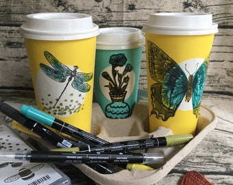 spring stamped paper coffee cups