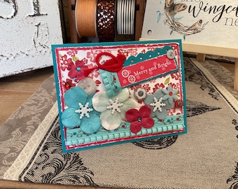 merry and bright christmas greeting card