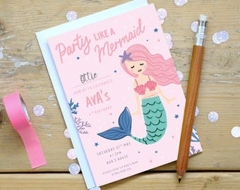 Editable CANVA DIGITAL DOWNLOAD - Children's Mermaid Party Invitation - Personalised Children’s Stationery