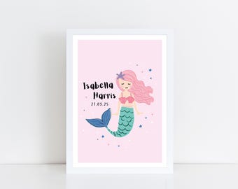 A3 DIGITAL CUSTOMISABLE Canva Mermaid Art Print - Children’s Prints - Children’s Wall Art - Nursery Wall Art