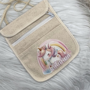 Brustbeutel Kinder / Geldbeutel mit Name / Personalisiert / Einhorn / Kindergartentasche / Einschulung Geschenk / Kindergarten / Mädchen