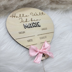 Meilensteinkarte Holz / Hallo Welt Schild / Geburtsschild zum ausfüllen / Geburtsschild Baby / Personalisiert mit Name / Luftballon Wand
