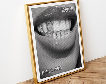 Lip art, sexy lips, security camera, Instant download, digital print, hiphop decor, custom grillz, black women art, sex decor, grillz