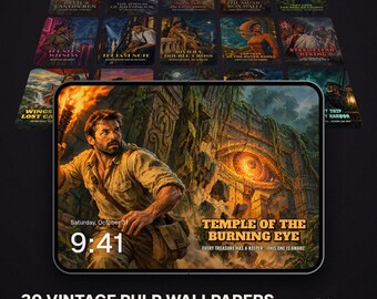 iPhone Duo Wallpaper Pack, 30 Vintage Pulp Wallpapers, Galaxy Z Fold8 Foldable Phone Background, Retro Paperback Cover Art Noir