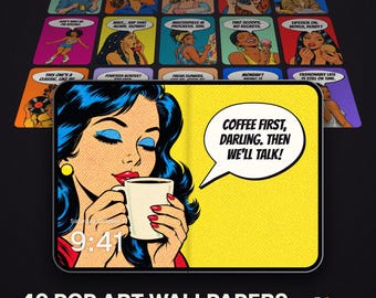 iPhone Duo Wallpaper Pack, 40 Pop Art Wallpapers, Galaxy Z Fold8 Foldable Phone Background, Retro Comic Speech Bubble Aesthetic