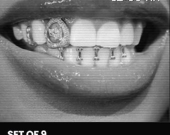 Grillz Wall Art Set of 9, Y2K Black and White Lips Photography, Security Camera Aesthetic, Hip Hop Bedroom Decor, Printable Download