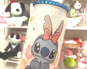 Stich Ohana glass can, stich valentines, stich cup