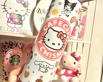 Cafecito y chisme hello  Kitty tumbler / Vaso personalizado  ,  hello kitty cup , 20 oz