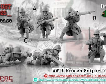 WW2 Frans sluipschutterteam A,B,C 2 modellen 1:72 en 28 mm