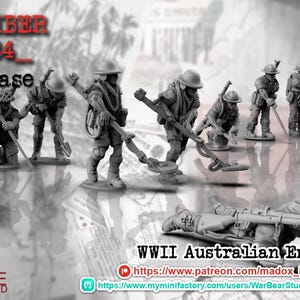 10 modelos de ingenieros australianos de la Segunda Guerra Mundial, escala 1:72 y 28 mm