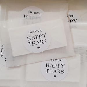 Happy Tears Wedding Tissues Bags & Stickers | 100% Biodegradable Glassine Bags | Empty Wedding Tissue Packets | Wedding Confetti Favour Bags