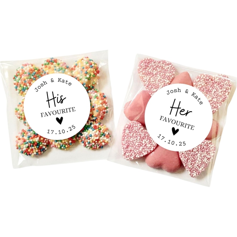Jush Bag Rounds Personalised Wedding Favours - Lolly Bags - His and Her Favourite ...
