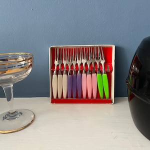 Set of vibrant stainless steel retro forks