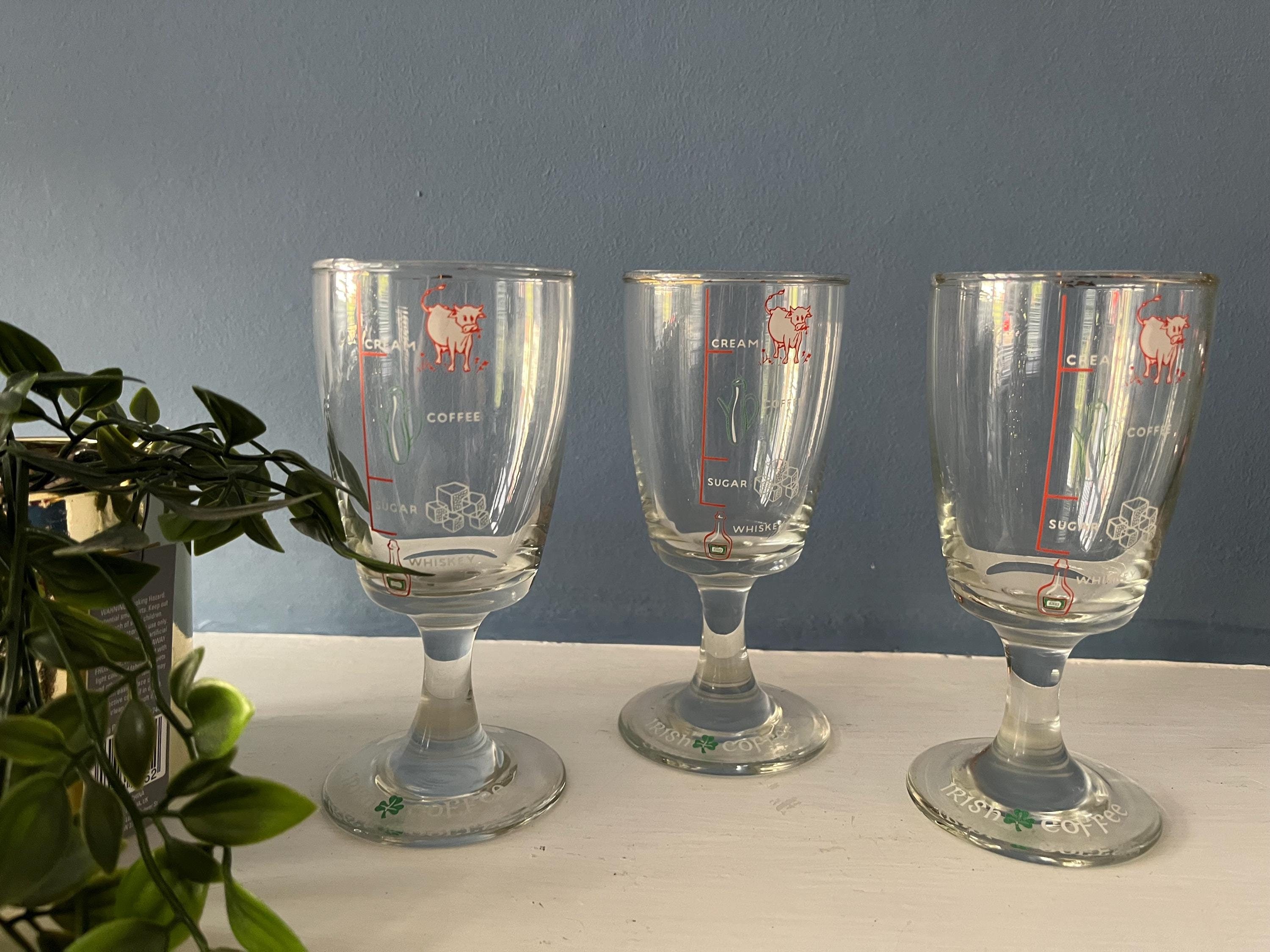 3 vintage Irish coffee drinking glasses
