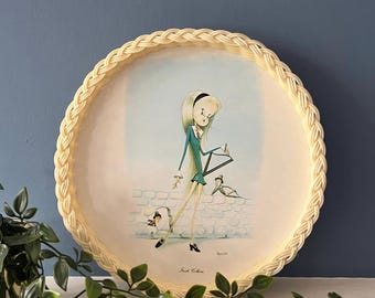 Vintage Kitsch Retro Drinks Serving Tray Irish Colleen Wicker Barware