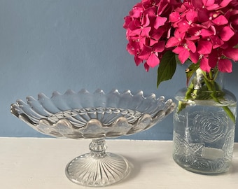 Pretty vintage mid century glass cake stand