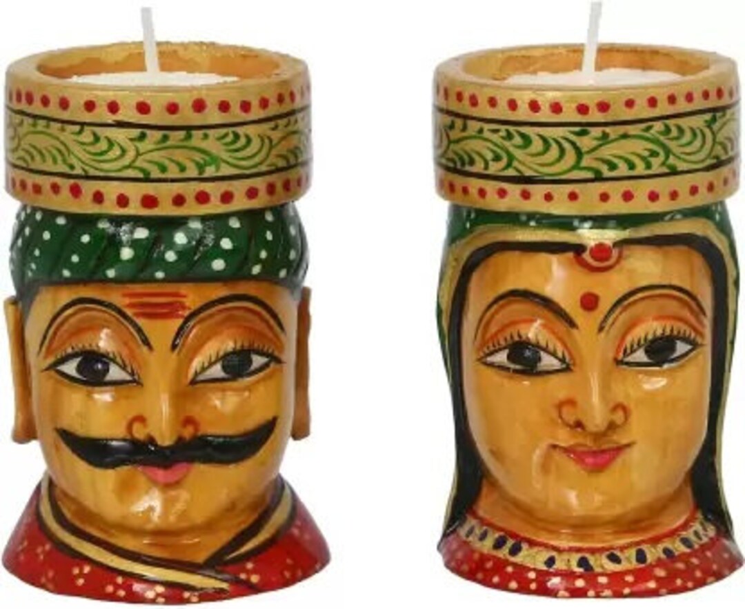 Rajasthani Wooden Tea Light Holder Wooden 2 Cup Candle Etsy