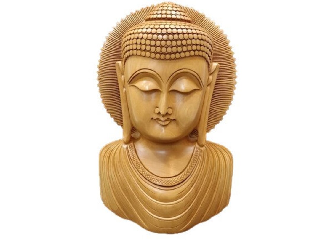 Wooden Buddha Bust, Gautam Buddha, Buddha Face, Blessing Buddha