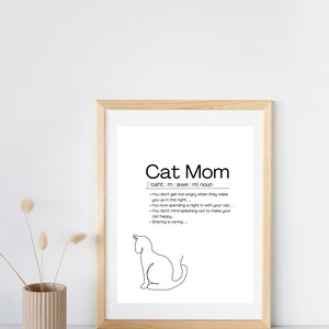Cat Mom Definition Printable Wall Art | Cat Mom Poster | Mother&#39;s Day Gift | Cat Lovers Gift | Crazy Cat Lady Home Decor | Fineline Art