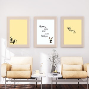Pâques Bundle Art imprimable | Décor mignon de maison de Pâques | Art mural de Pâques | Décoration de Pâques | Ensemble de 4 tirages | Décor de lapin de Pâques | Citations