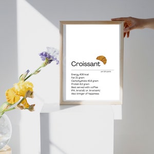 Croissant Nutrition Facts Poster | Kitchen Print | Cafe Art Print | Croissant Definition Print Funny Kitchen Wall Art | French Pastry Poster