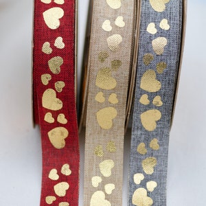 Rood Jute Lint met Gouden Harten, 25mm x 10yards, Hessisch Lint, Bloemistenlint, Ambachtelijk Lint, Decoratief Cadeaupapier Lint, afbeelding 7