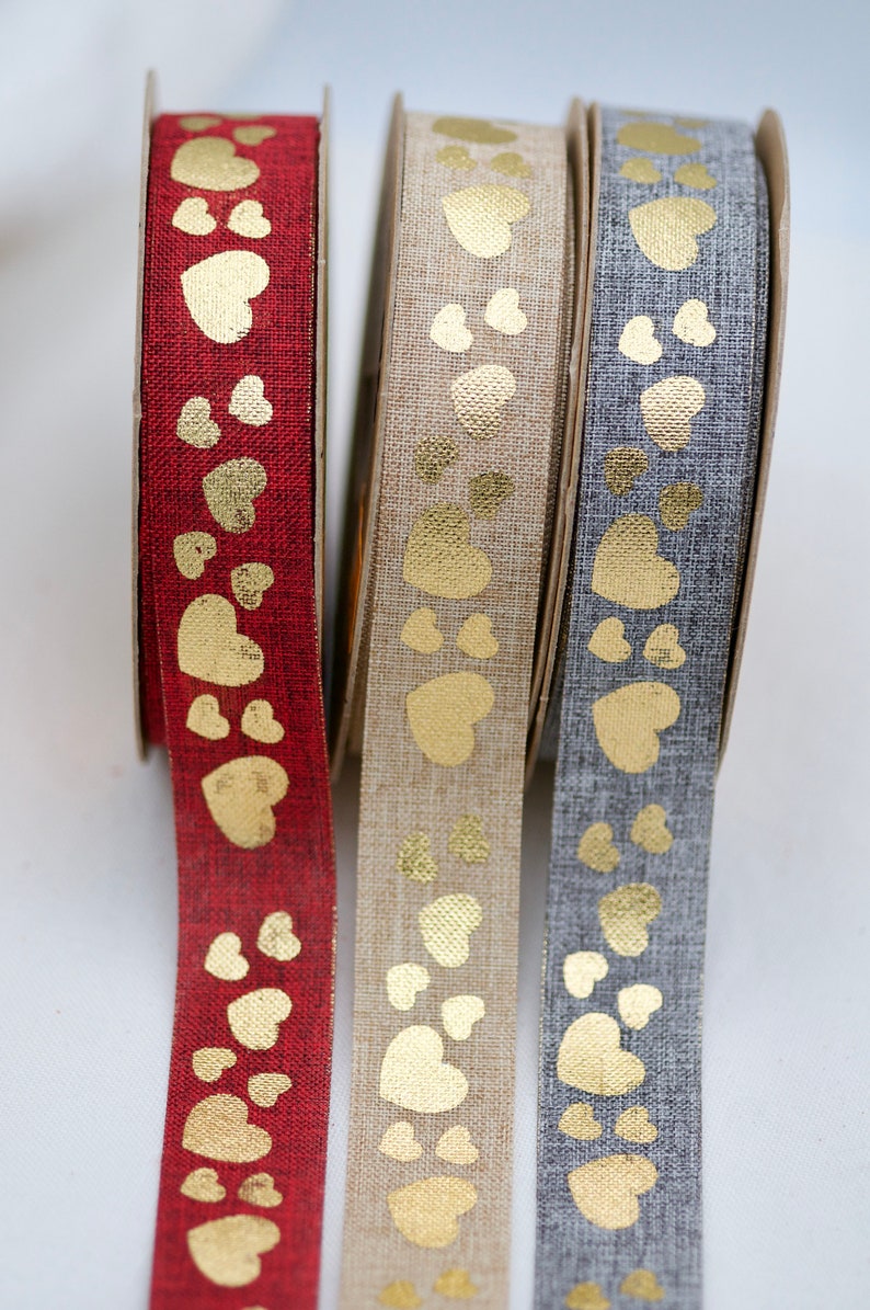 Rood Jute Lint met Gouden Harten, 25mm x 10yards, Hessisch Lint, Bloemistenlint, Ambachtelijk Lint, Decoratief Cadeaupapier Lint, afbeelding 7