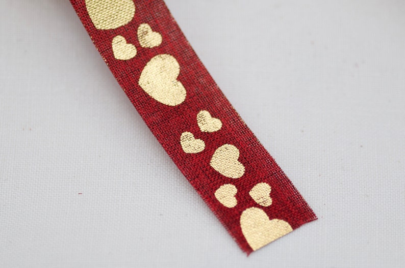 Rood Jute Lint met Gouden Harten, 25mm x 10yards, Hessisch Lint, Bloemistenlint, Ambachtelijk Lint, Decoratief Cadeaupapier Lint, afbeelding 4